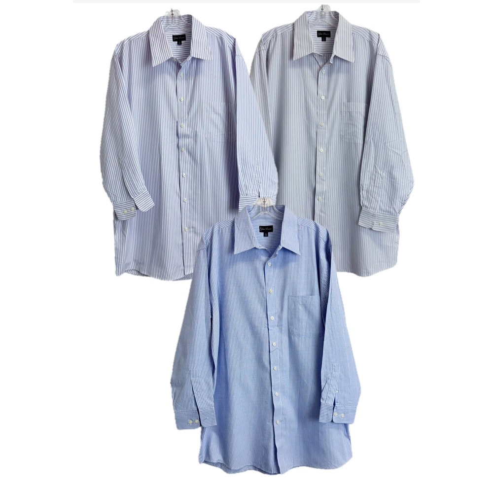 Lot of 3 Gino Lussari Mens Dress Shirts Blue‎ White Long Sleeve 17 34-35 XL